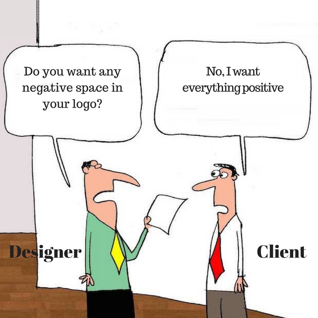 Cartoon of a how a designer and a client see whitespace different.